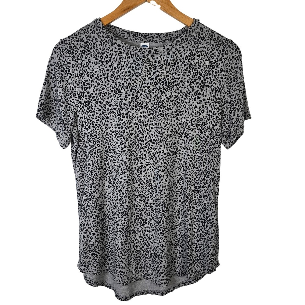 Old Navy Luxe Leopard‎ Print T-Shirt Grey Animal Short Sleeve Womens Medium